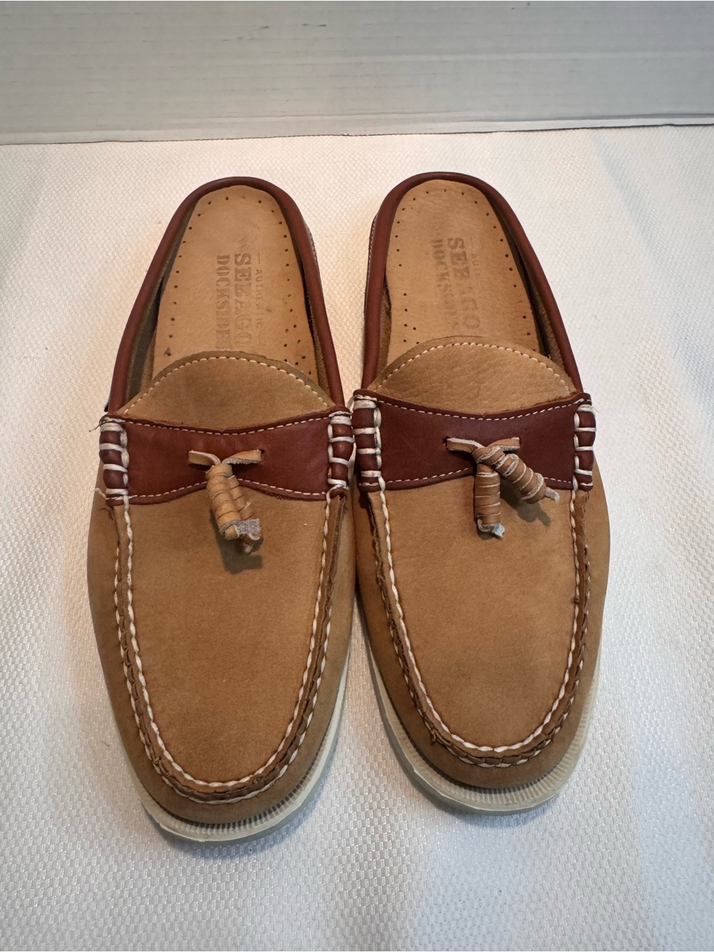 Sebago Docksides Women’s  Leather Mule Boat Shoes Tan Brown Sz 9